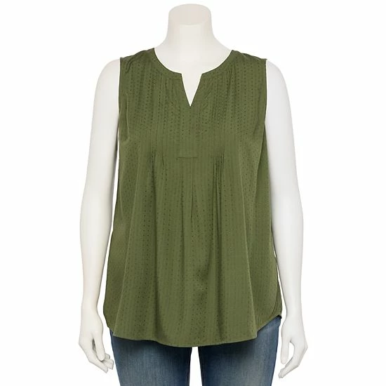 Plus Size Croft & Barrow® Pintuck Splitneck Sleeveless Top Olive - Image 9