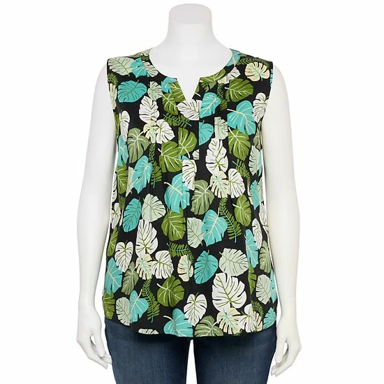 Plus Size Croft & Barrow® Pintuck Splitneck Sleeveless Top Olive - Image 11