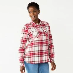 Women's Croft & Barrow® The Extra Soft Plaid Flannel Shirt Red Check