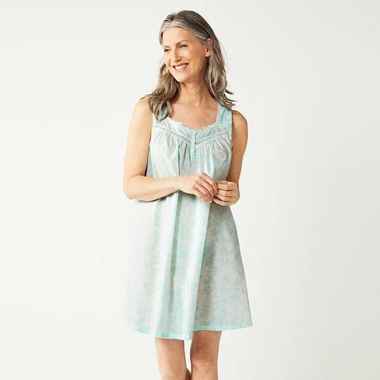 Women's Croft & Barrow® Cotton Woven Nightgown Peach And Blue Check - Image 4