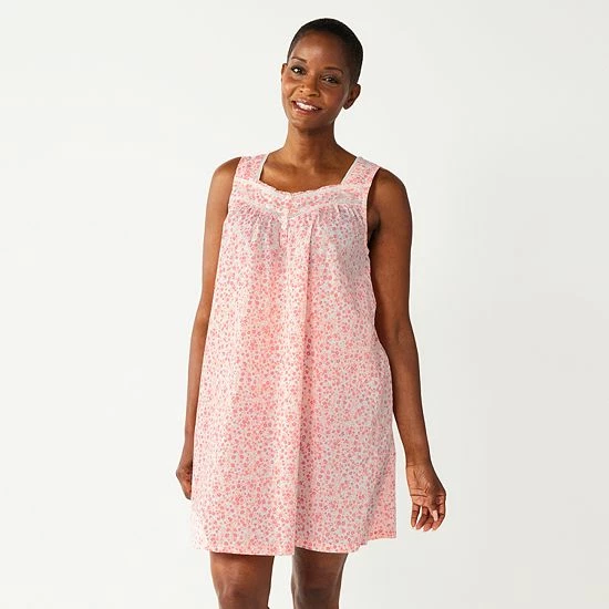 Women's Croft & Barrow® Cotton Woven Nightgown Peach And Blue Check - Image 6