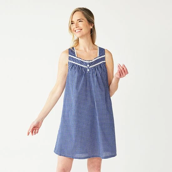 Women's Croft & Barrow® Cotton Woven Nightgown Peach And Blue Check - Image 8
