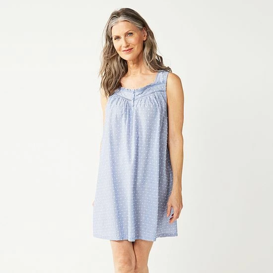 Women's Croft & Barrow® Cotton Woven Nightgown Peach And Blue Check - Image 9