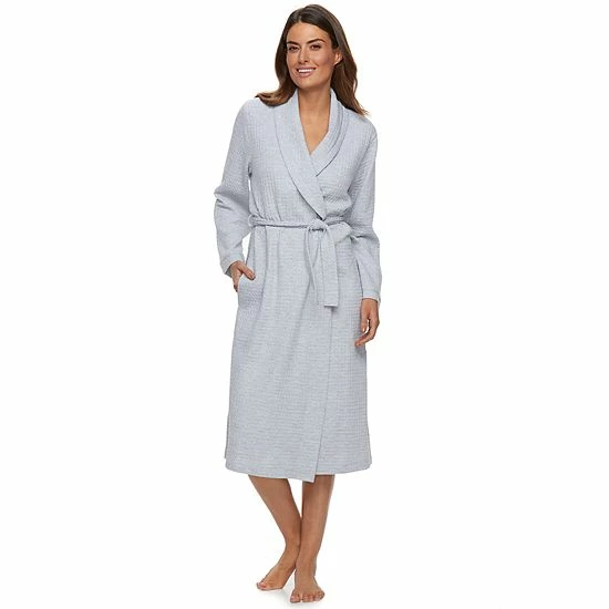 Women's Croft & Barrow® Waffle-Knit Long Shawl-Collar Robe Pink - Image 3