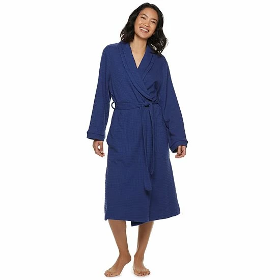 Women's Croft & Barrow® Waffle-Knit Long Shawl-Collar Robe Pink - Image 7