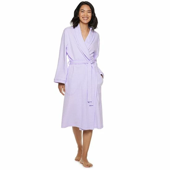 Women's Croft & Barrow® Waffle-Knit Long Shawl-Collar Robe Pink - Image 9