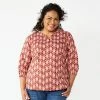 Plus Size Croft & Barrow® Print Splitneck Top Olive Floral