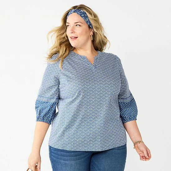 Plus Size Croft & Barrow® Print Splitneck Top Olive Floral - Image 6