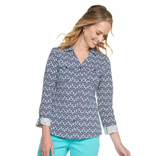 Petite Croft & Barrow® Roll-Tab Sleeve Soft Shirt Teal - Image 5