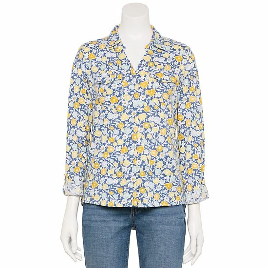 Petite Croft & Barrow® Roll-Tab Sleeve Soft Shirt Teal - Image 8