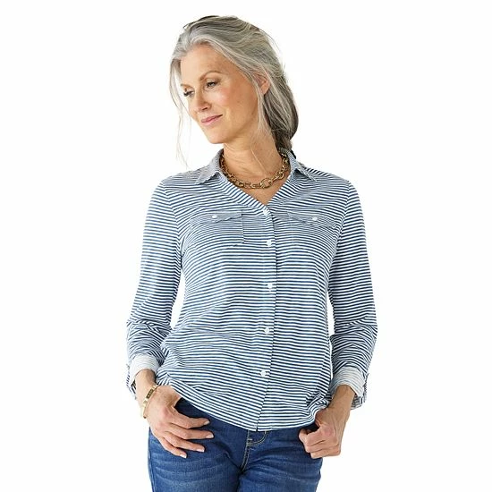 Petite Croft & Barrow® Roll-Tab Sleeve Soft Shirt Teal - Image 10