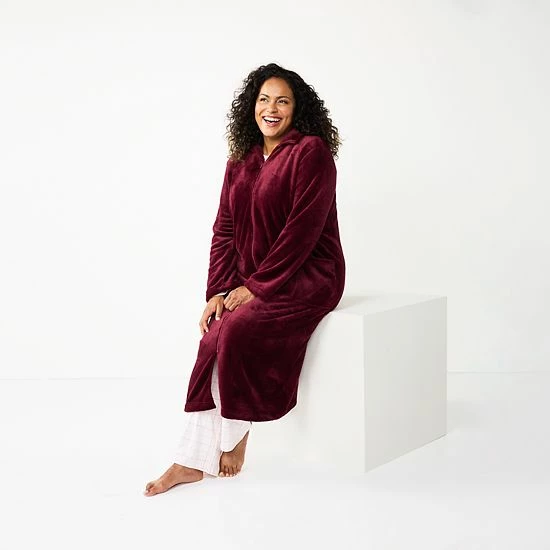 Plus Size Croft & Barrow® Plush Zip Lounge Robe Peri - Image 3