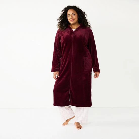 Plus Size Croft & Barrow® Plush Zip Lounge Robe Peri - Image 6
