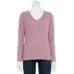 Petite Croft & Barrow® V-Neck Long Sleeve Top Maroon