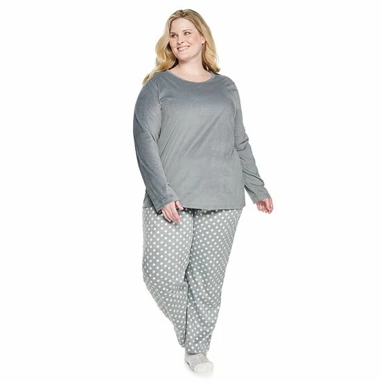 Plus Size Croft & Barrow® Velour Long Sleeve Pajama Top & Pajama Pants Set Burgundy Navy Checks - Image 5