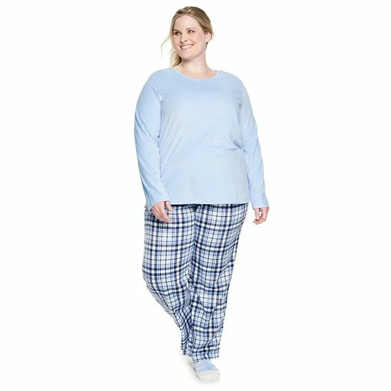 Plus Size Croft & Barrow® Velour Long Sleeve Pajama Top & Pajama Pants Set Burgundy Navy Checks - Image 10