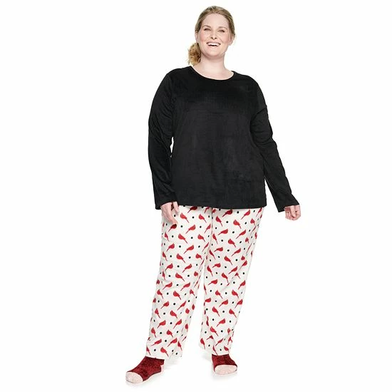 Plus Size Croft & Barrow® Velour Long Sleeve Pajama Top & Pajama Pants Set Burgundy Navy Checks - Image 11