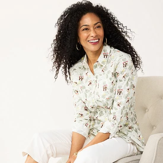 Petite Croft & Barrow® Essential Comfort Stretch Shirt Blue Stripe - Image 2