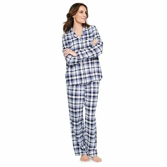 Petite Croft & Barrow® Flannel Pajama Shirt & Pajama Pants Set Red Plaid - Image 7