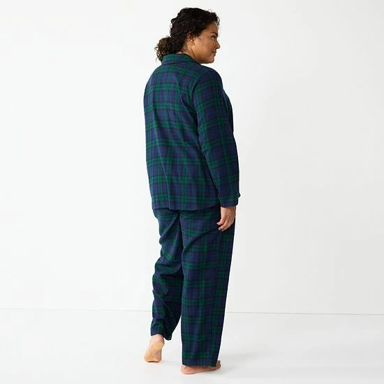 Plus Size Croft & Barrow® Flannel Long Sleeve Pajama Shirt & Pajama Pants Set Pink Plaid - Image 2