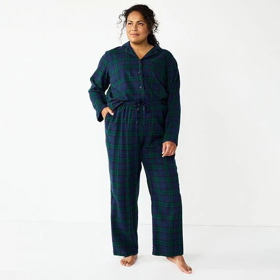 Plus Size Croft & Barrow® Flannel Long Sleeve Pajama Shirt & Pajama Pants Set Pink Plaid - Image 3