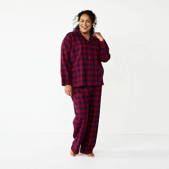 Plus Size Croft & Barrow® Flannel Long Sleeve Pajama Shirt & Pajama Pants Set Pink Plaid - Image 4