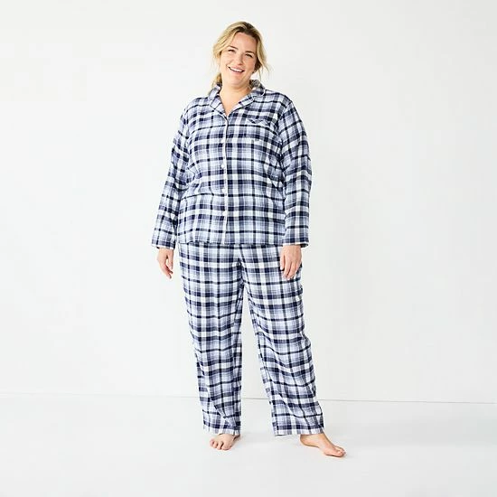 Plus Size Croft & Barrow® Flannel Long Sleeve Pajama Shirt & Pajama Pants Set Pink Plaid - Image 7