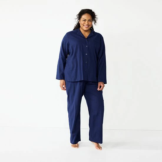 Plus Size Croft & Barrow® Flannel Long Sleeve Pajama Shirt & Pajama Pants Set Pink Plaid - Image 9