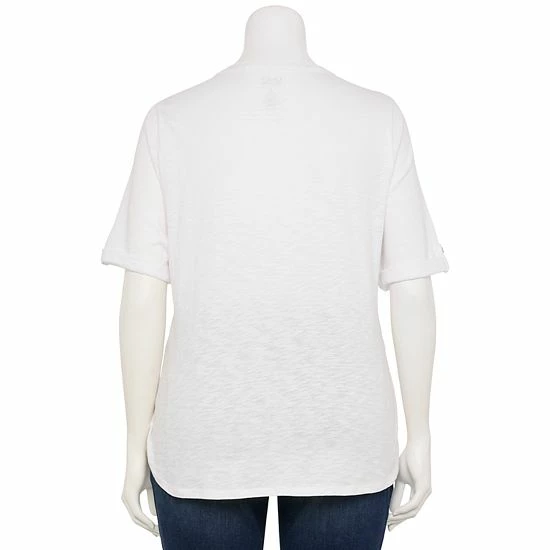 Plus Croft & Barrow Roll-Tab Utility Henley Top Black White Tiny Tile - Image 2