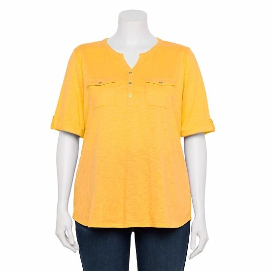 Plus Croft & Barrow Roll-Tab Utility Henley Top Black White Tiny Tile - Image 9