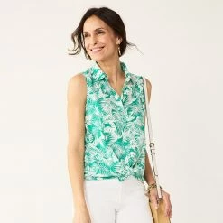 Women's Croft & Barrow® Sleeveless Linen Blend Shirt Teal Palm
