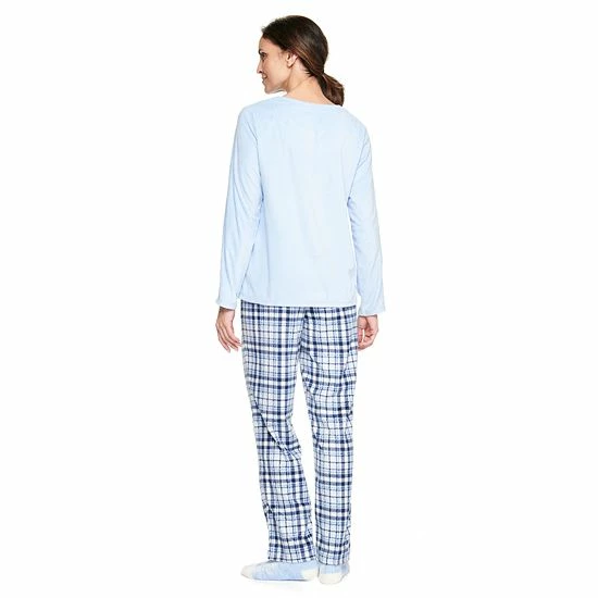 Petite Croft & Barrow® Velour Long Sleeve Pajama Top & Pajama Pants Set Mint Plaid - Image 2