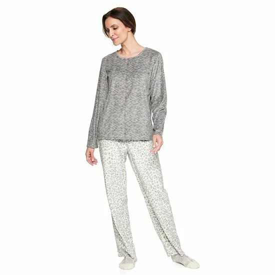 Petite Croft & Barrow® Velour Long Sleeve Pajama Top & Pajama Pants Set Mint Plaid - Image 6