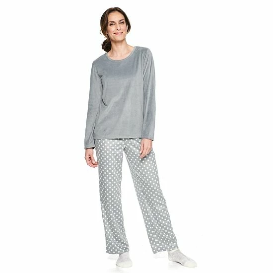 Petite Croft & Barrow® Velour Long Sleeve Pajama Top & Pajama Pants Set Mint Plaid - Image 7