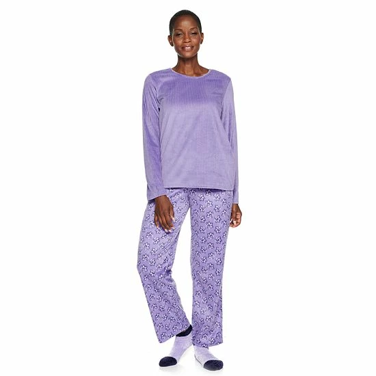 Petite Croft & Barrow® Velour Long Sleeve Pajama Top & Pajama Pants Set Mint Plaid - Image 9