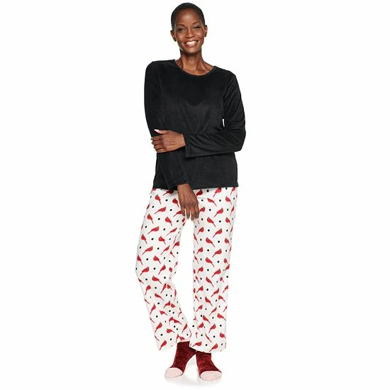 Petite Croft & Barrow® Velour Long Sleeve Pajama Top & Pajama Pants Set Mint Plaid - Image 10