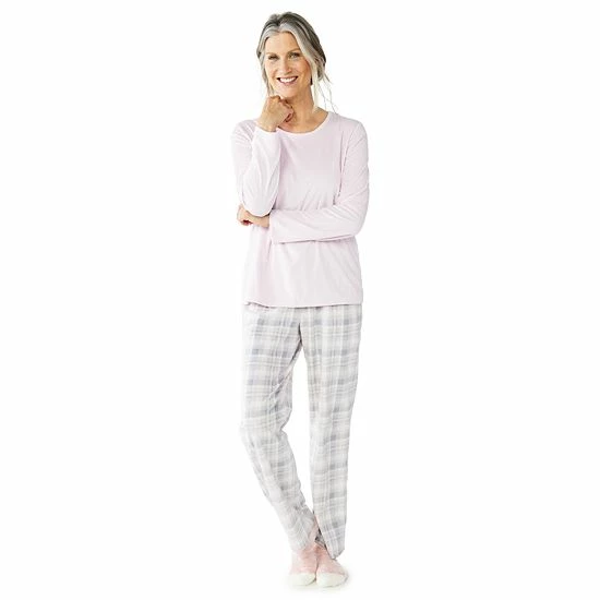 Petite Croft & Barrow® Velour Long Sleeve Pajama Top & Pajama Pants Set Mint Plaid - Image 11