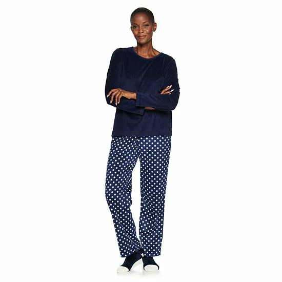Petite Croft & Barrow® Velour Long Sleeve Pajama Top & Pajama Pants Set Mint Plaid - Image 13