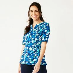Women's Croft & Barrow® Elbow-Sleeve Splitneck Top Mint
