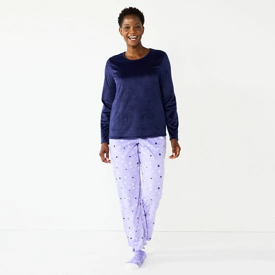 Petite Croft & Barrow® Long Sleeve Pajama Top & Pajama Pants Sleep Set Dark Blue Floral - Image 2