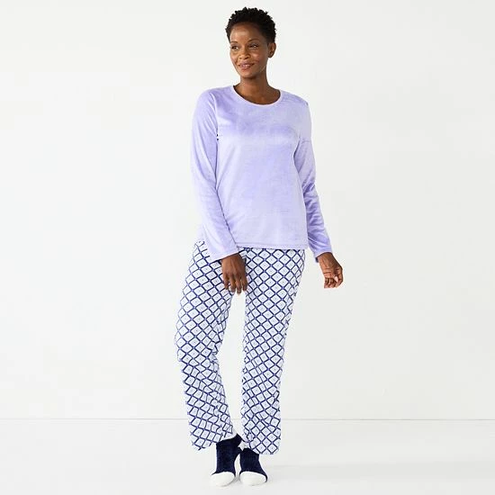 Petite Croft & Barrow® Long Sleeve Pajama Top & Pajama Pants Sleep Set Dark Blue Floral - Image 4