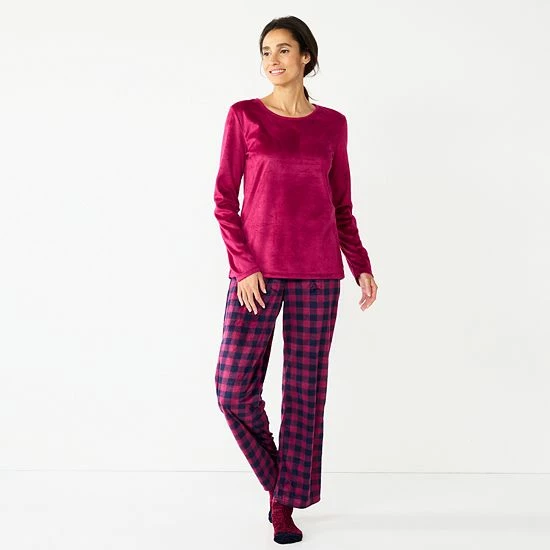 Petite Croft & Barrow® Long Sleeve Pajama Top & Pajama Pants Sleep Set Dark Blue Floral - Image 6