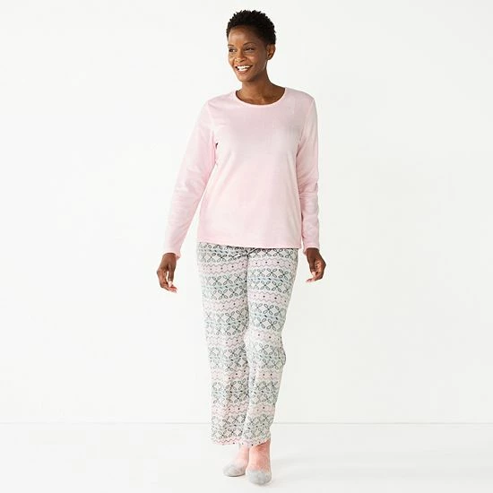 Petite Croft & Barrow® Long Sleeve Pajama Top & Pajama Pants Sleep Set Dark Blue Floral - Image 7