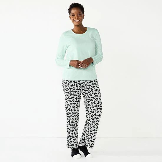 Petite Croft & Barrow® Long Sleeve Pajama Top & Pajama Pants Sleep Set Dark Blue Floral - Image 8