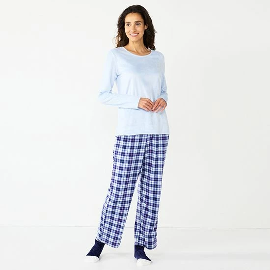 Petite Croft & Barrow® Long Sleeve Pajama Top & Pajama Pants Sleep Set Dark Blue Floral - Image 11