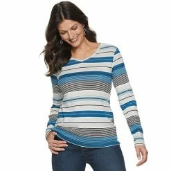 Women's Croft & Barrow® Essential Long Sleeve V-Neck Tee White Stripe -Croft & BarrowSales unnamed file 213