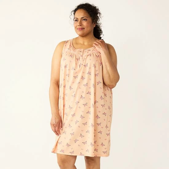 Plus Size Croft & Barrow® Sleeveless Nightgown White Blue Floral - Image 5