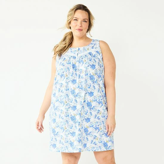 Plus Size Croft & Barrow® Sleeveless Nightgown White Blue Floral - Image 7