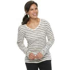 Women's Croft & Barrow® Essential Long Sleeve V-Neck Tee White Stripe -Croft & BarrowSales unnamed file 215