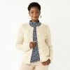 Petite Croft & Barrow® Stitch Crewneck Cardigan Cream